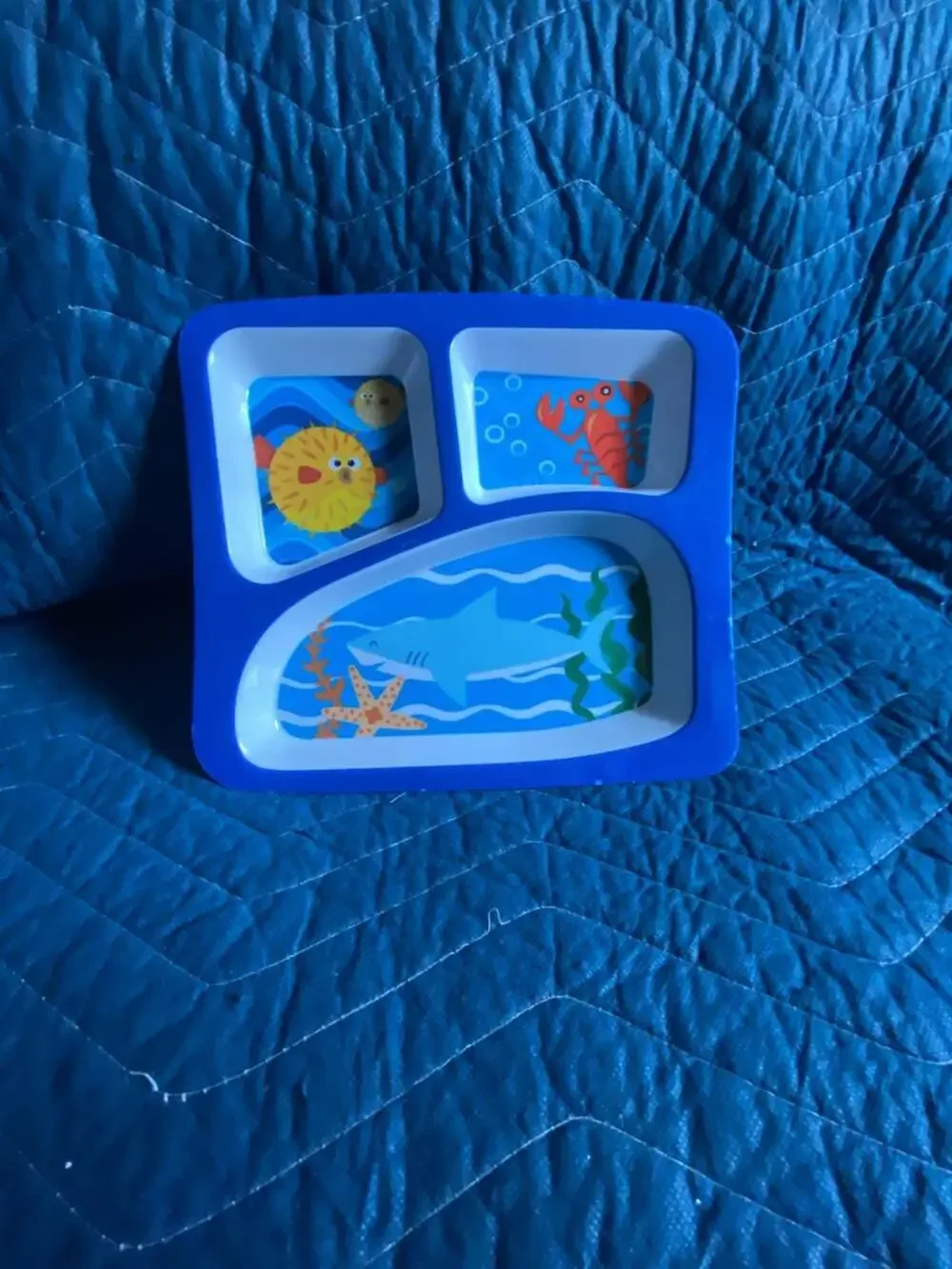Children's Melamine 3-Section Divided Plate with Sea Life Shark Print